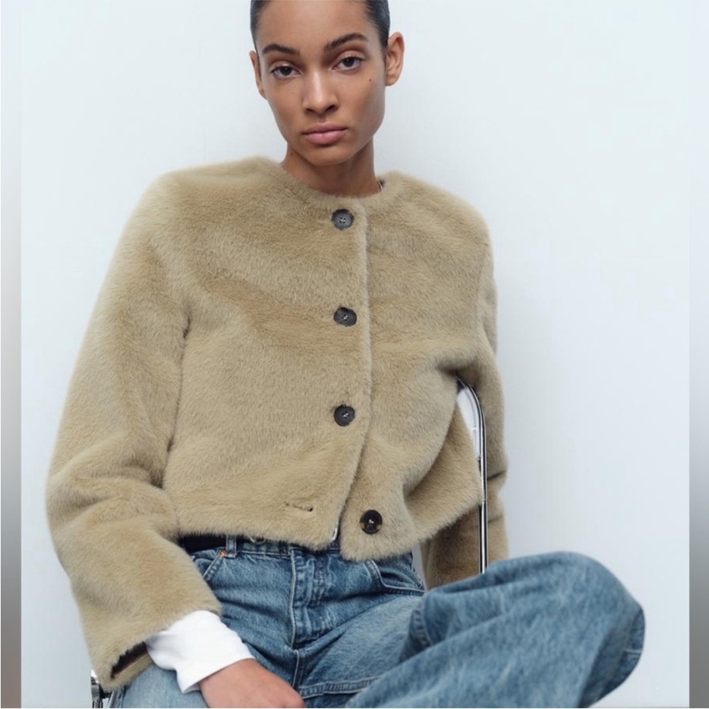 Zara Women's Tan Faux Fur Jacket